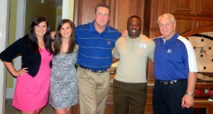 Rachel, Rebecca, and Don Bramlett, University of Memphis Head Football Coach Larry Porter, and Bull